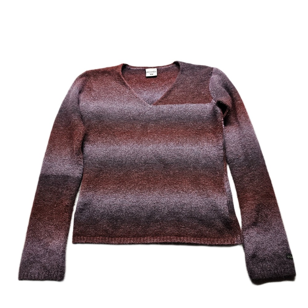 Columbia Sweater Womens S Red Purple Wool Blend Ombre Knit Long Sleeve V-Neck